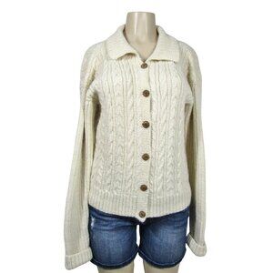 Hand Made CABLE KNIT M L Ecuador Quiet Luxury cream Academia Cardigan Sweater